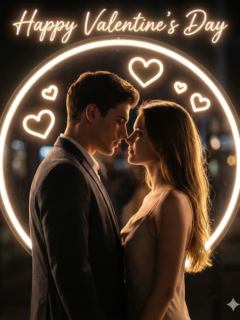 Cinematic Valentine Heart Frame Couple Portrait (Variation 3)
