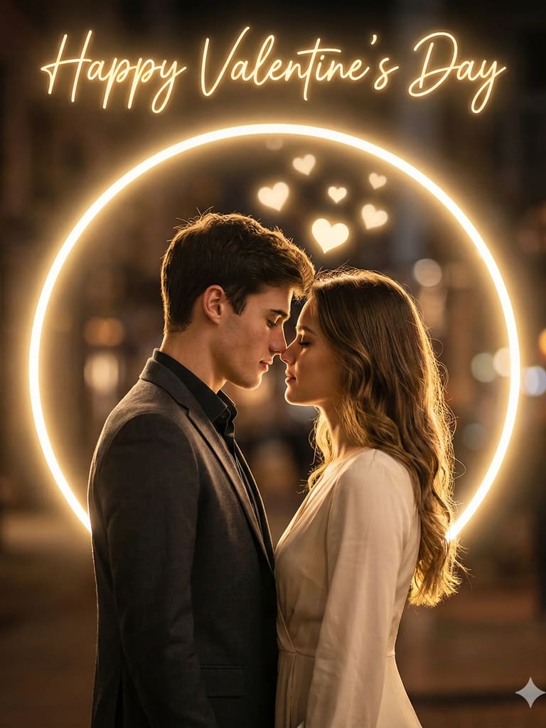 Cinematic Valentine Heart Frame Couple Portrait (Variation 2)