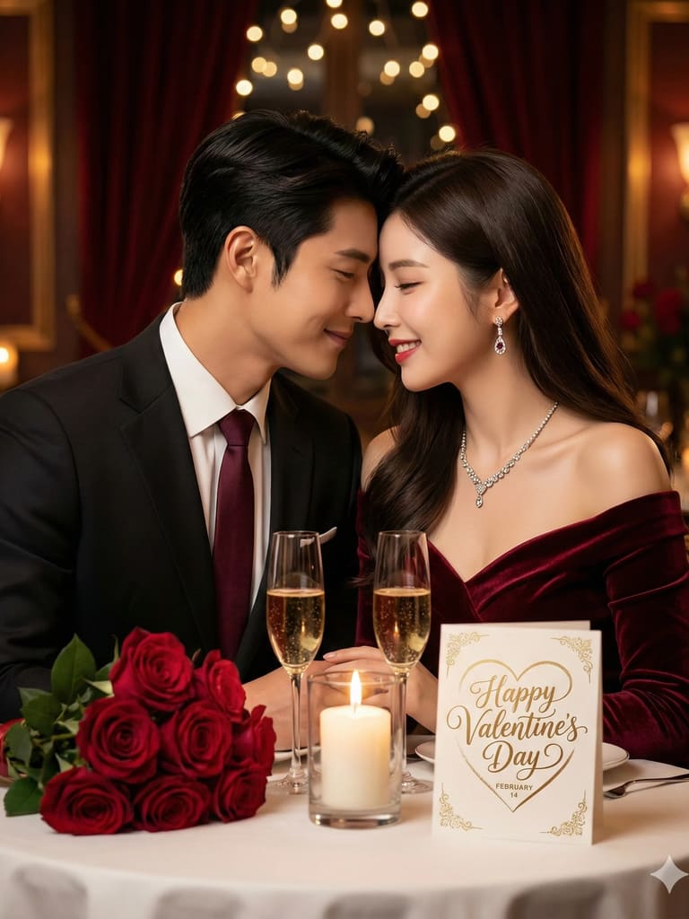 Candlelight Valentine Dinner Couple Portrait (Variation 2)