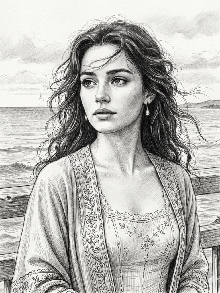 Vintage Ocean Portrait Sketch (Variation 3)