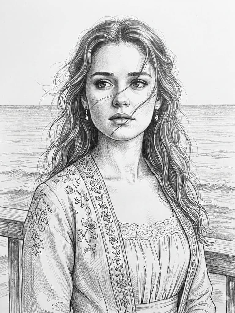 Vintage Ocean Portrait Sketch (Variation 2)