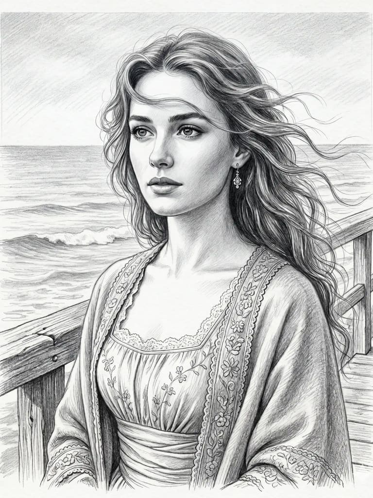 Vintage Ocean Portrait Sketch