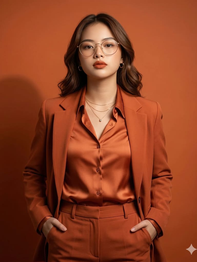 Burnt Orange Monochrome Power Suit Beauty Portrait (Variation 2)