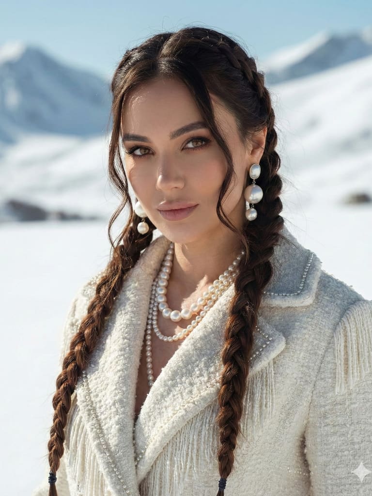 Braids Pearls Snowy Mountain Peak Beauty Portrait (Variation 2)