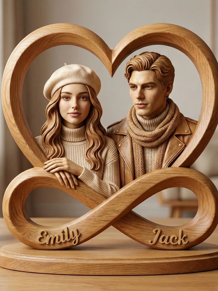 Oak Heart Infinity Couple Love Sculpture Art (Variation 3)