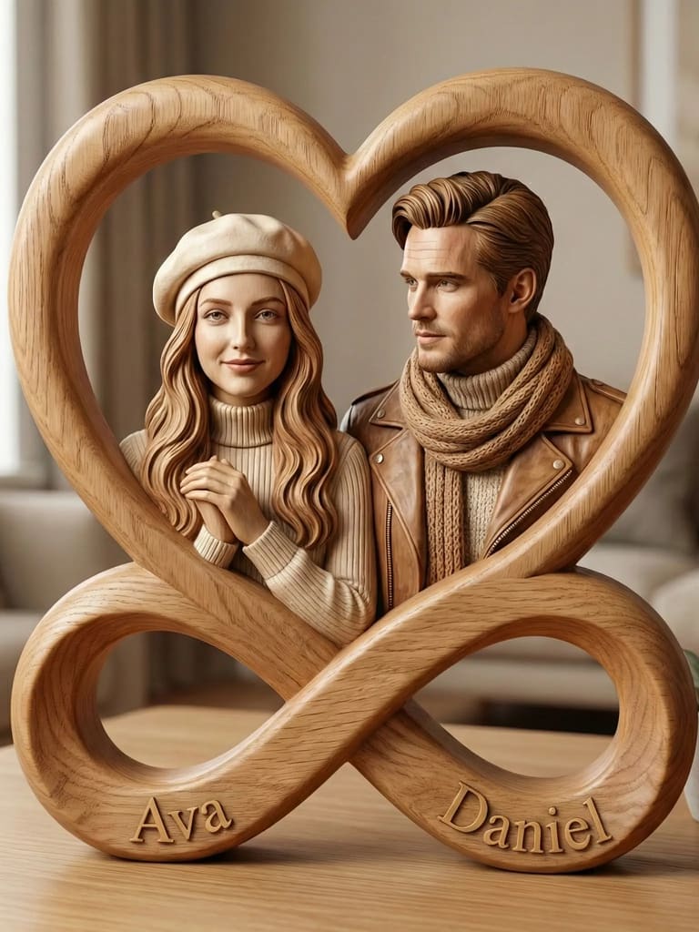 Oak Heart Infinity Couple Love Sculpture Art (Variation 4)