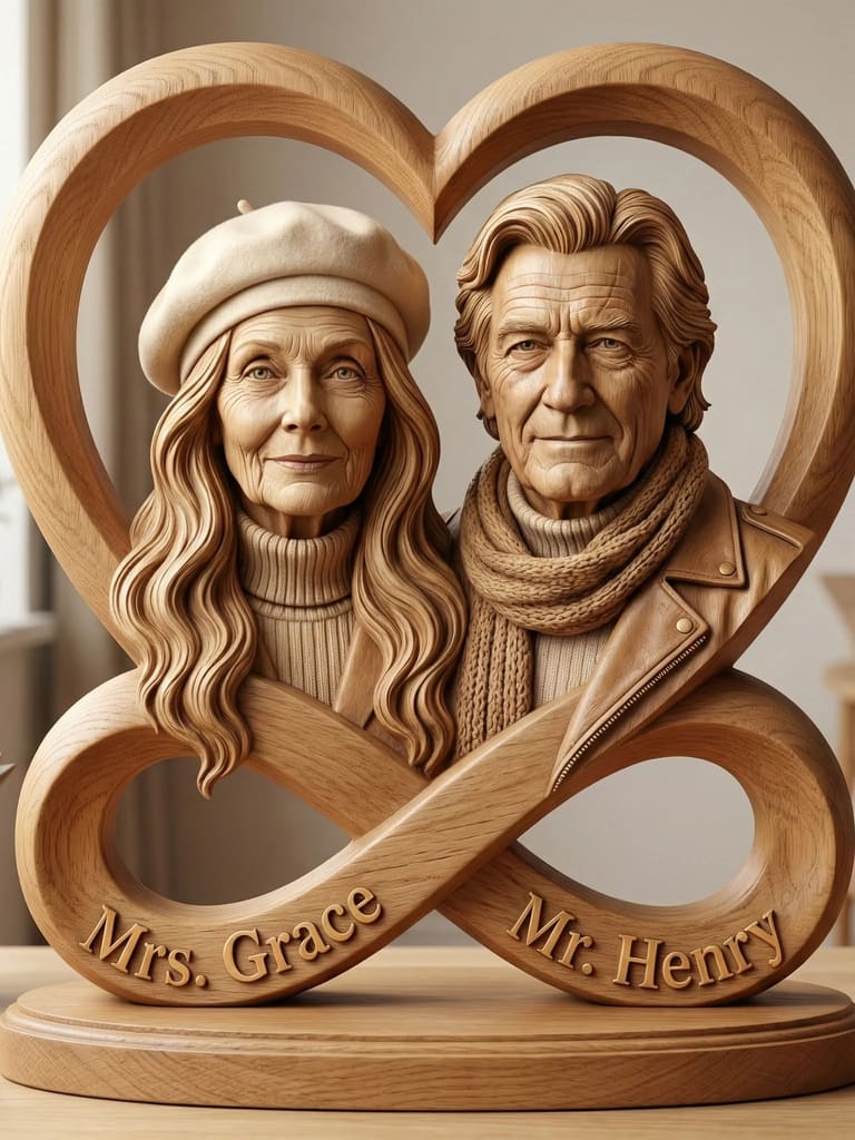 Oak Heart Infinity Couple Love Sculpture Art (Variation 2)