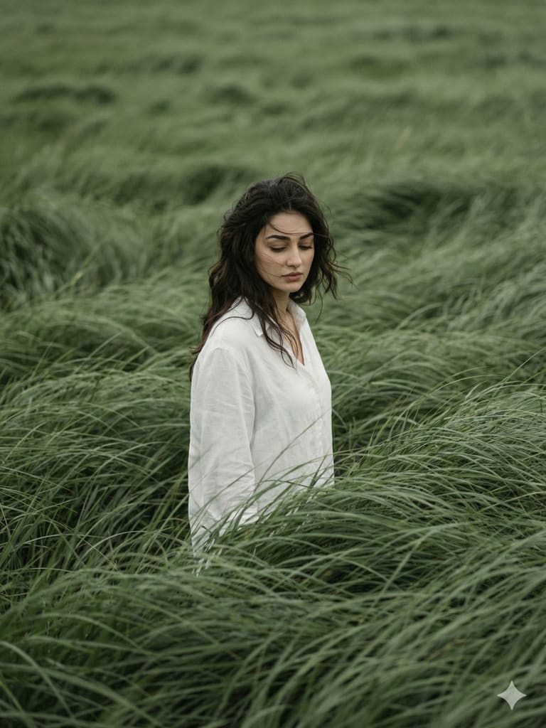Moody White Shirt Green Grass Cinematic Portrait (Variation 2)