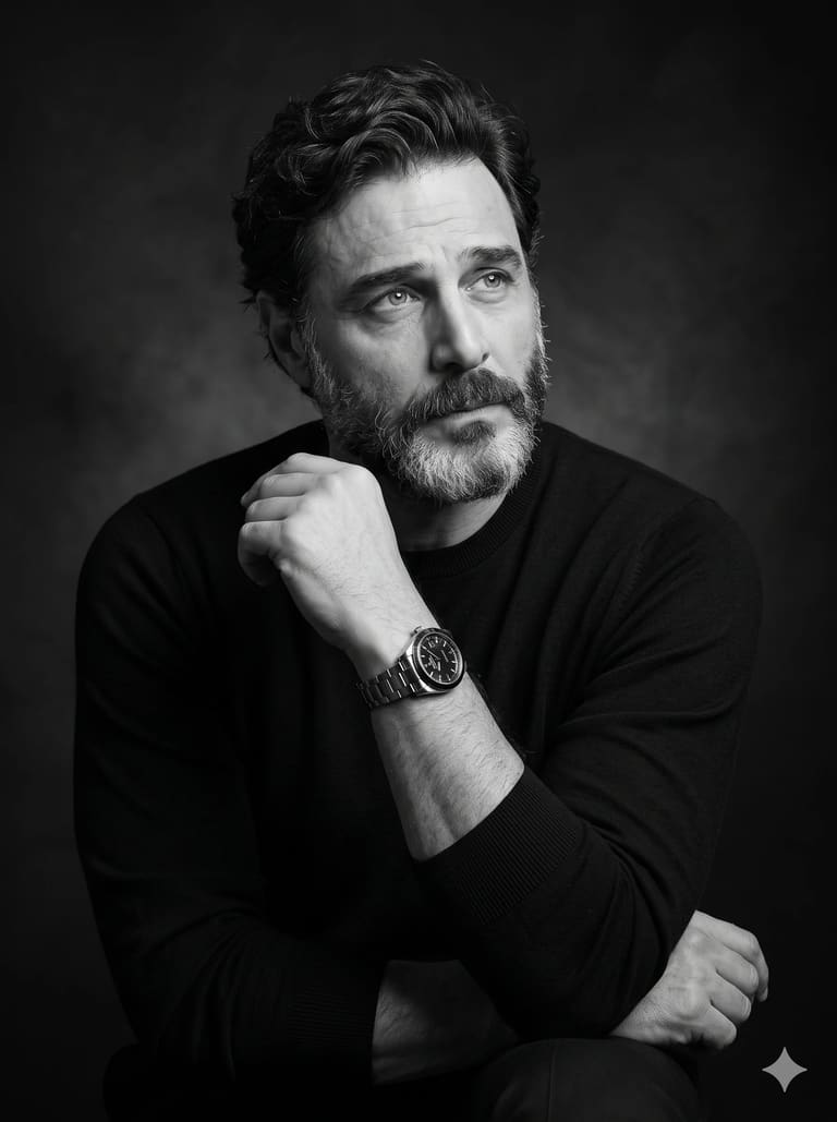 Black and White Thoughtful Man Photo Prompt