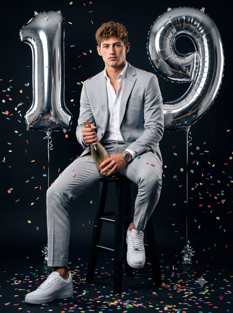 Grey Suit Birthday Celebration Portrait