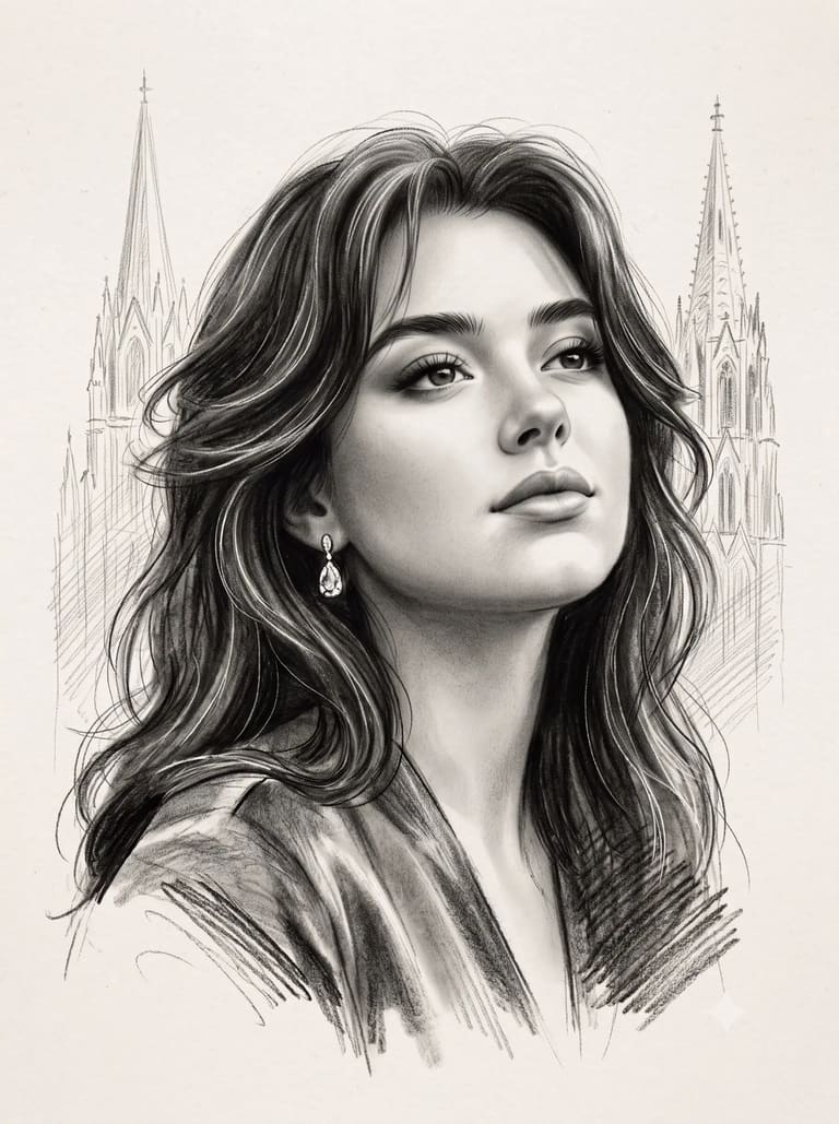 Pencil Sketch Drawing AI Prompt for Woman Photo