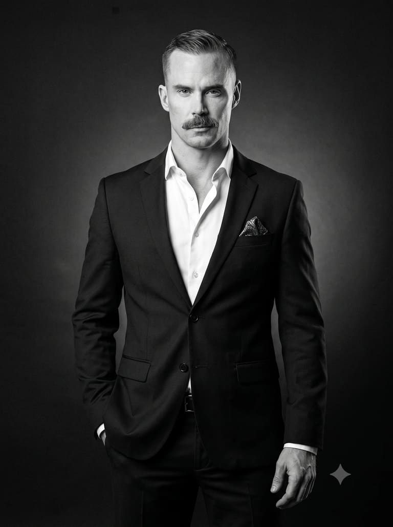 Man in Black Suit Monochrome Portrait