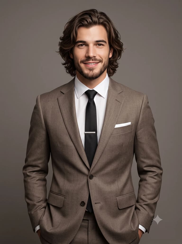 Realistic Taupe Suit Executive Headshot Photo Prompt