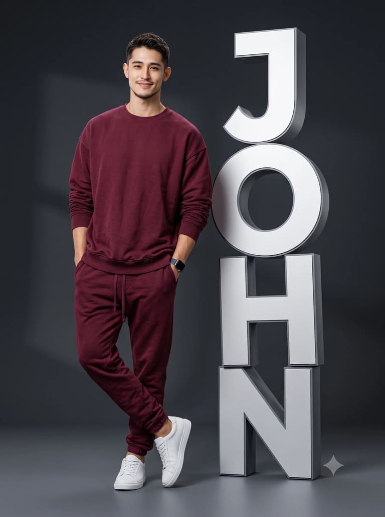 Boy Standing Next to 3D Name