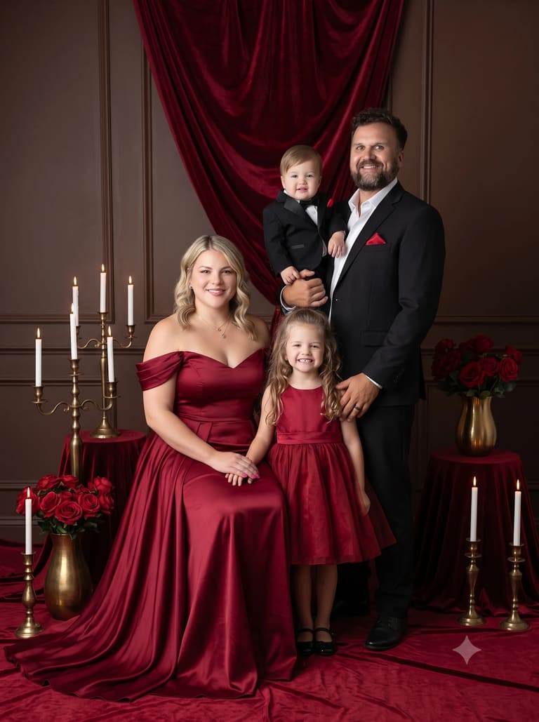 Luxury Crimson Formal Family Photoshoot