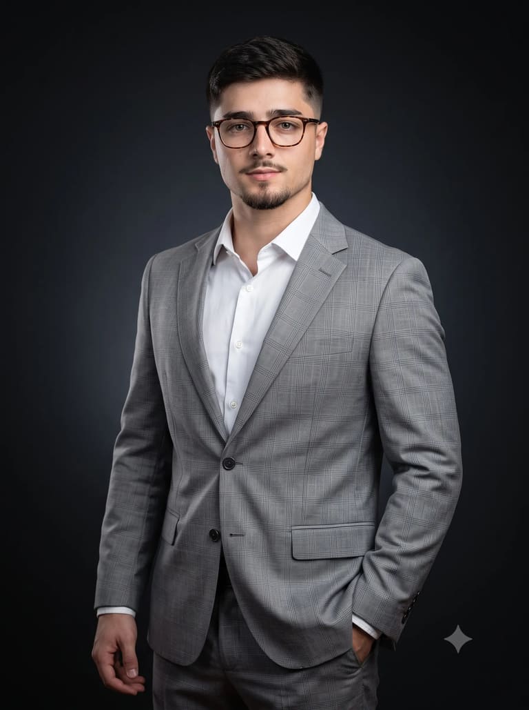 Men's Light Gray Suit Executive Portrait AI Prompt