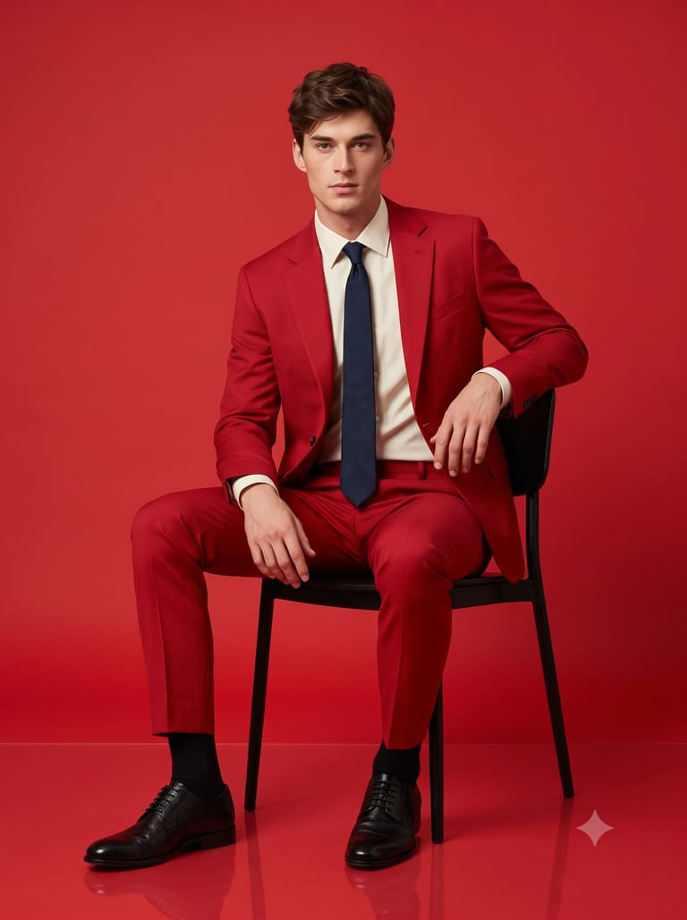 Man in Red Suit on Red Background
