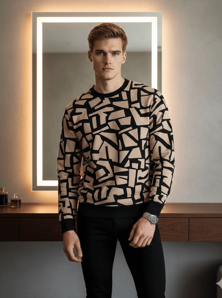 Modern Man in Abstract Knitwear