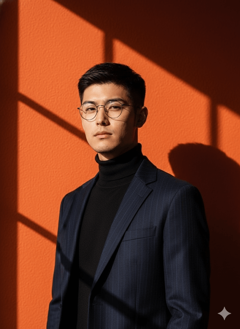 Man standing in front of orange wall