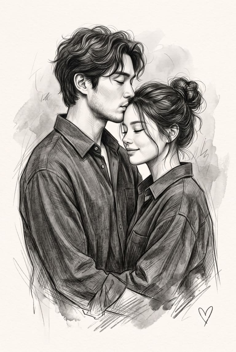 Love Portrait Pencil Drawing of Couple