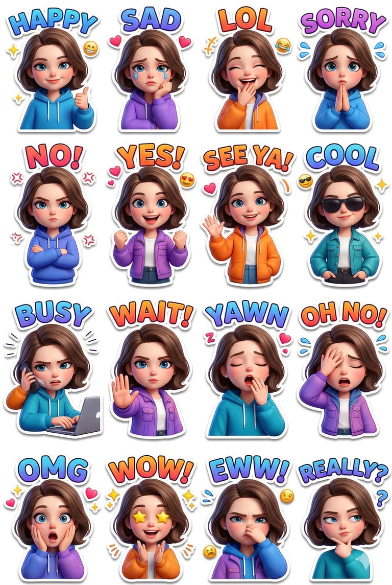 Expressive Girl Sticker Pack