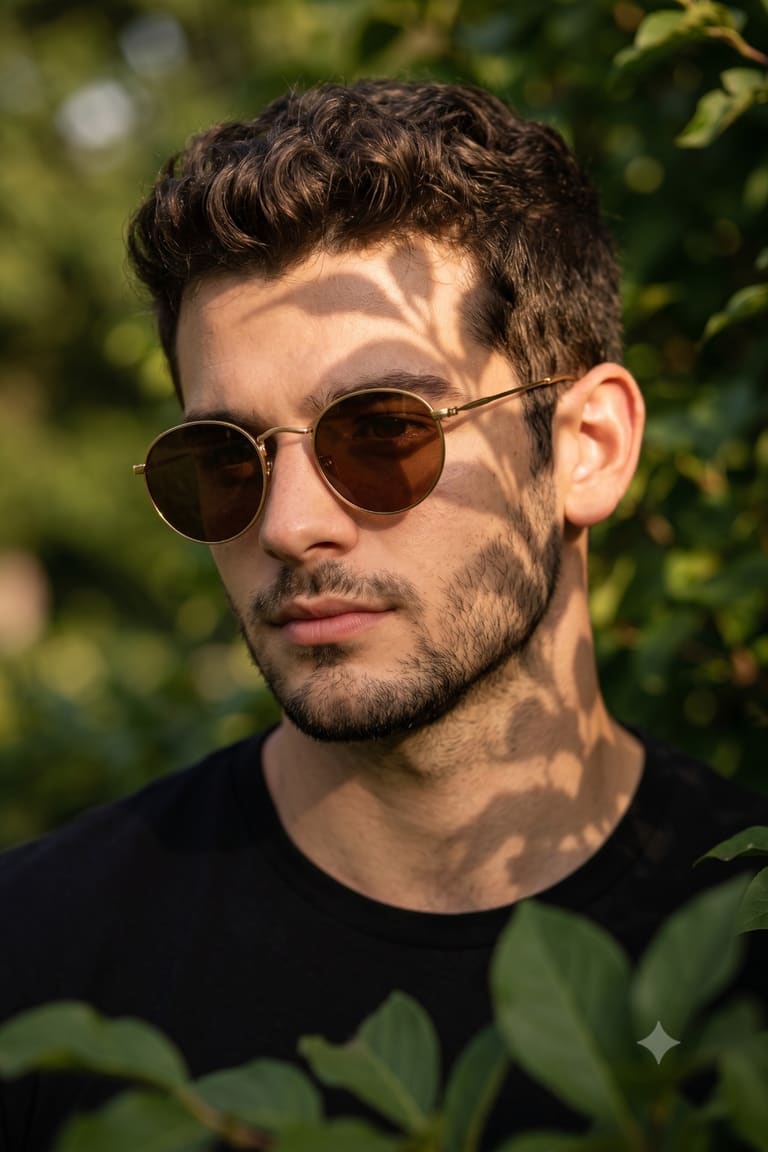Close-up Portrait of a Man with Leaf Shadows