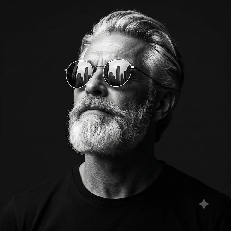 B&W Cinematic Reflective Sunglasses AI Prompt