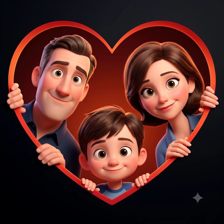 3D Animated Family Portrait in Heart Frame