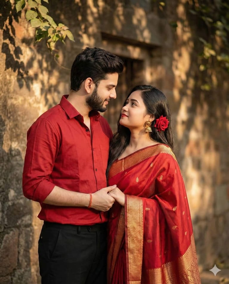 Indian Couple Red Saree AI Prompt
