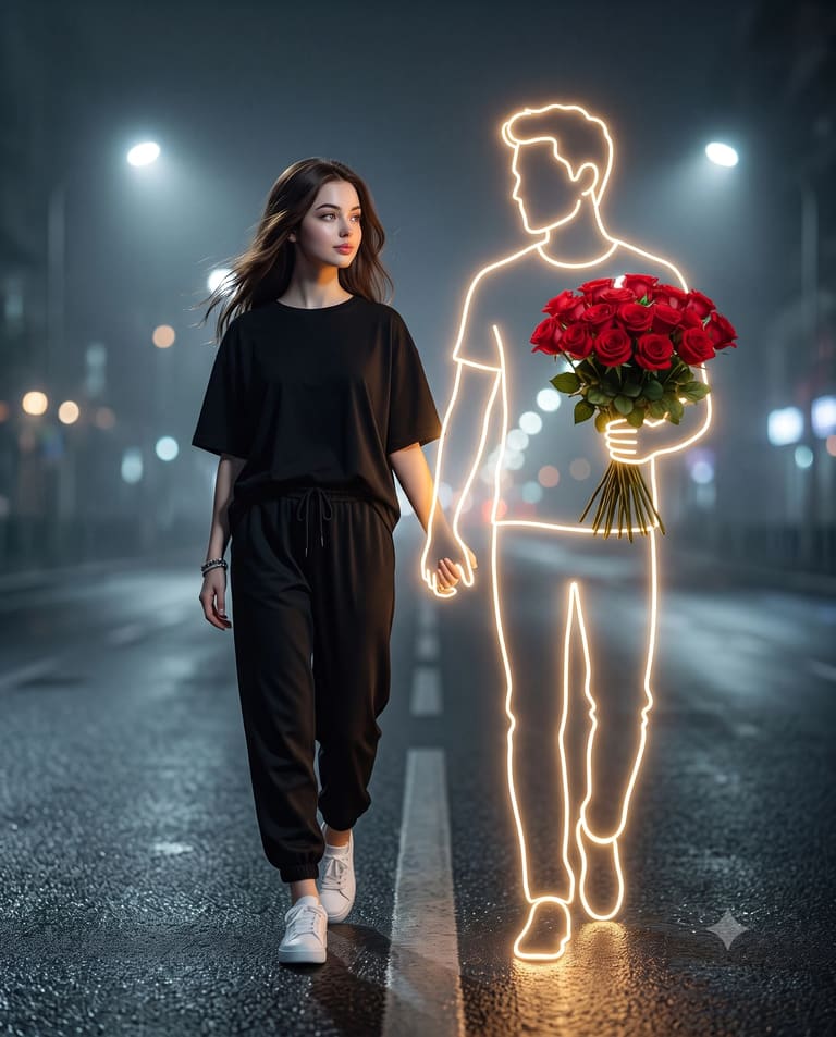 Girl Walking with Glowing Boy