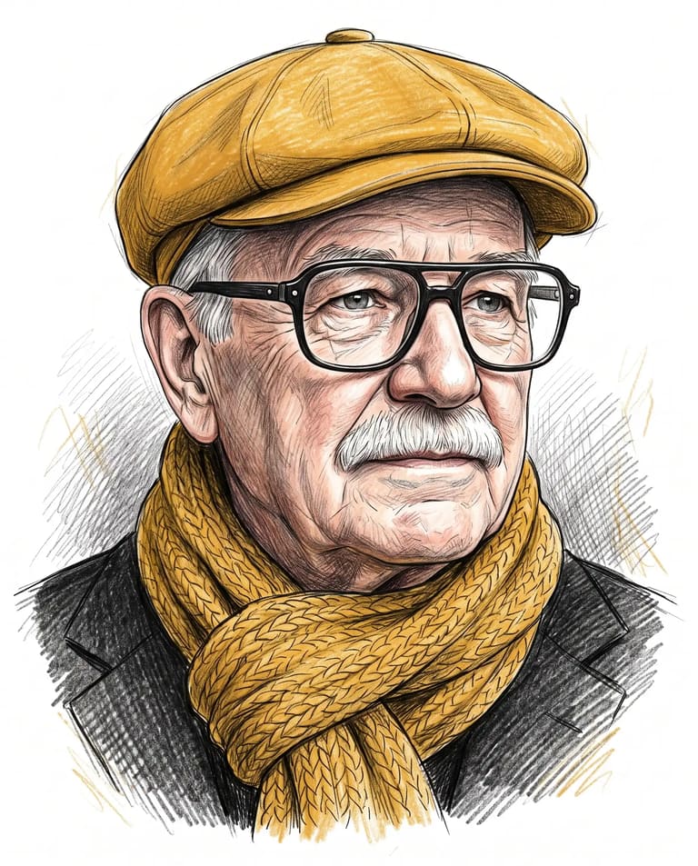 Man in Yellow Cap Colored Pencil Sketch