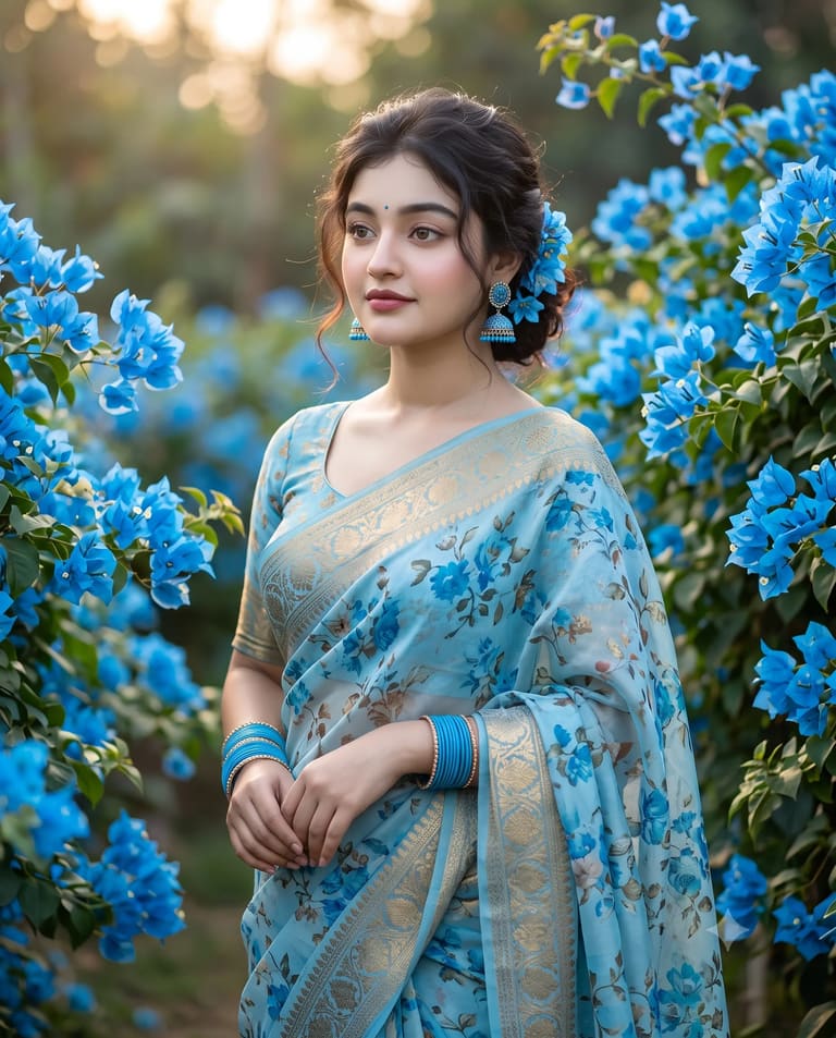 Blue Floral Saree