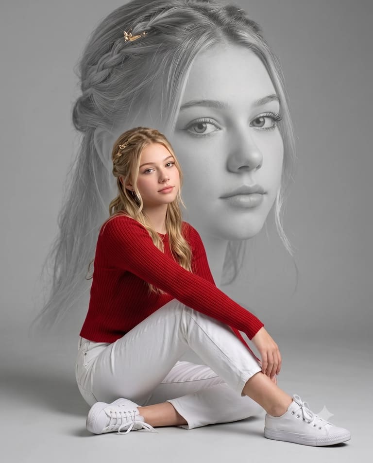 Double Exposure Portrait in Red