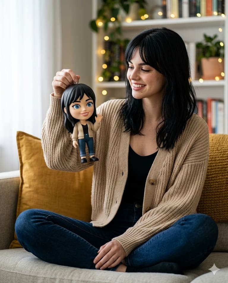 Smiling Brunette with Custom Doll AI Image Prompt Result