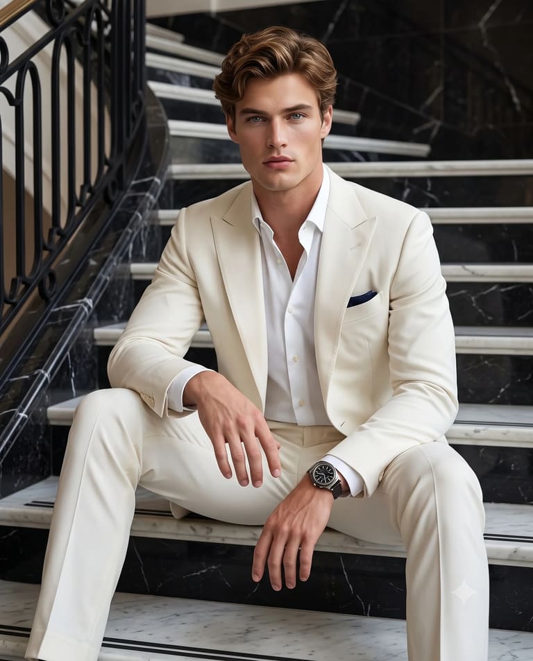 Luxury Men's Fashion: White Suit Styling