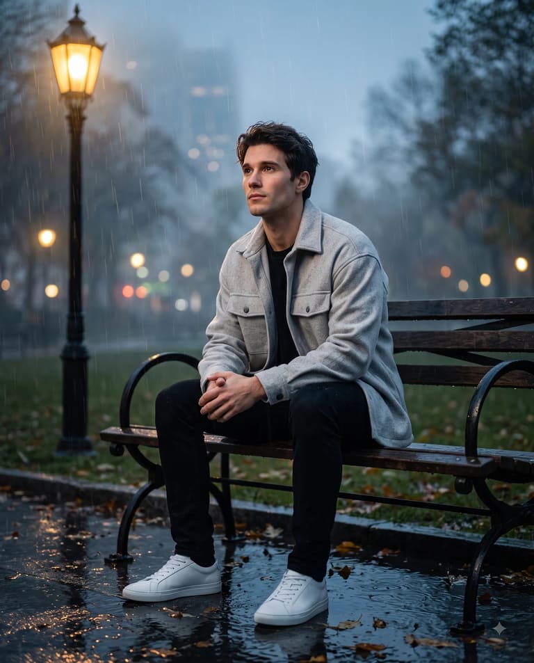 Aesthetic Sad Boy Rain Photo Prompt