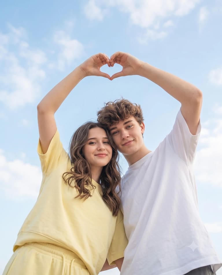 Couple Making a Hand Heart