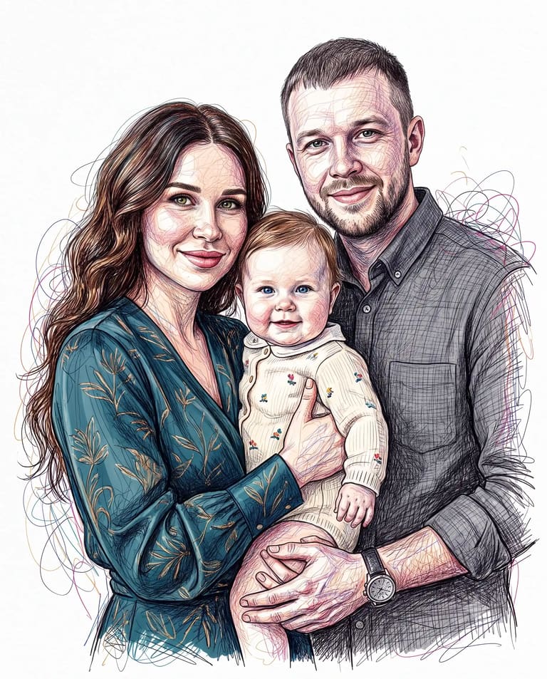 Colorful Scribble Art Family Portrait