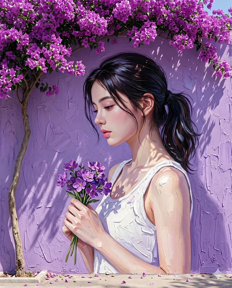 Impasto Portrait in Shades of Purple
