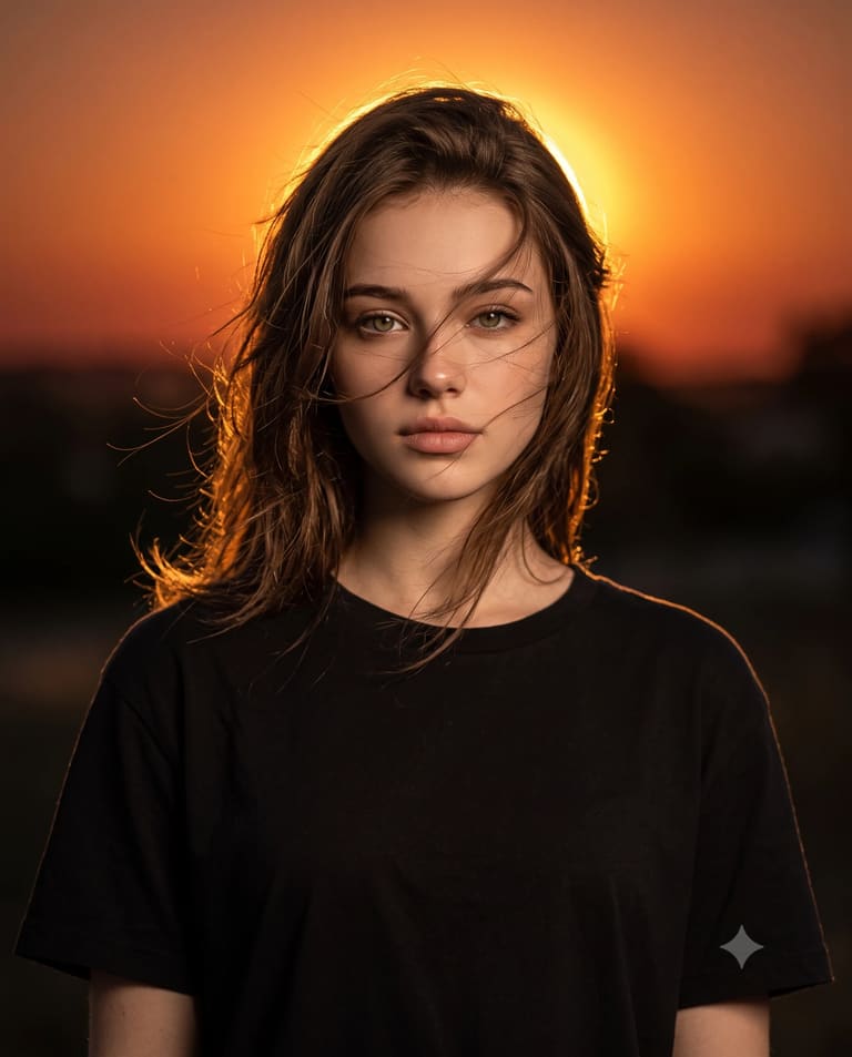 Golden Hour Windblown Hair Portrait