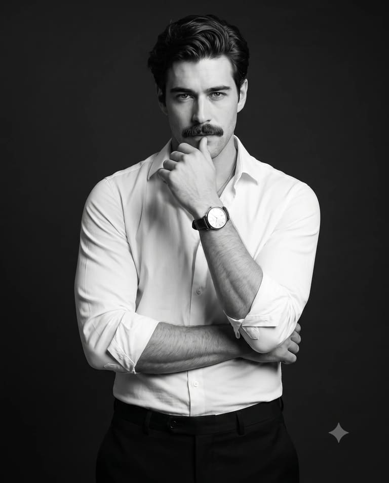 Monochrome Man in a Crisp White Shirt