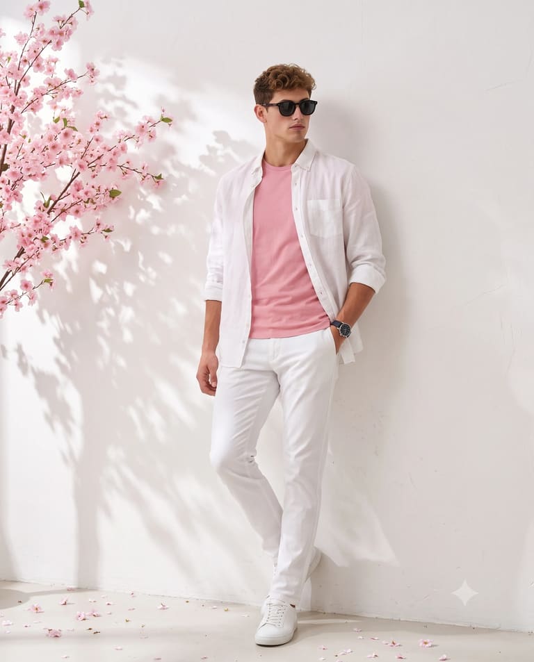 Trendy Pink & White Men's Look