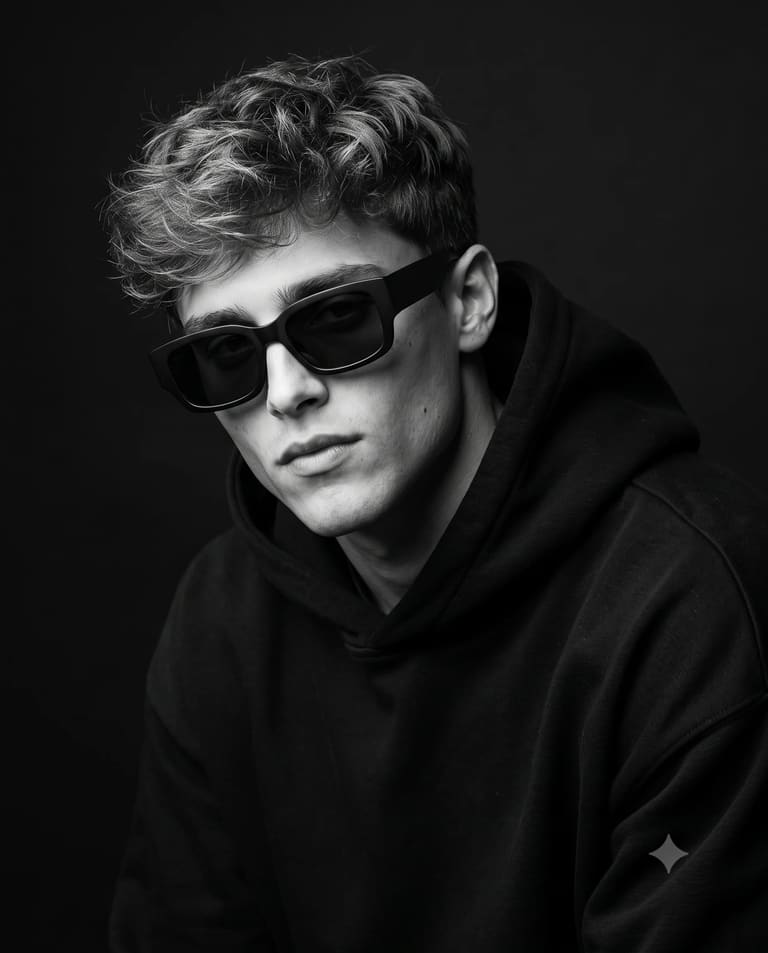 Monochrome Man Black Hoodie Sunglasses