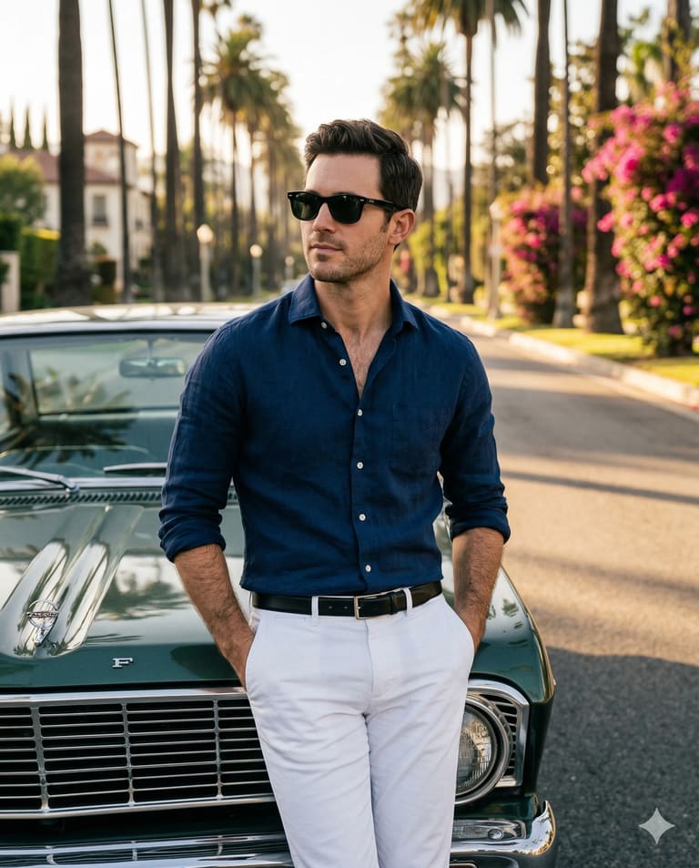 Man Leaning on Vintage Car