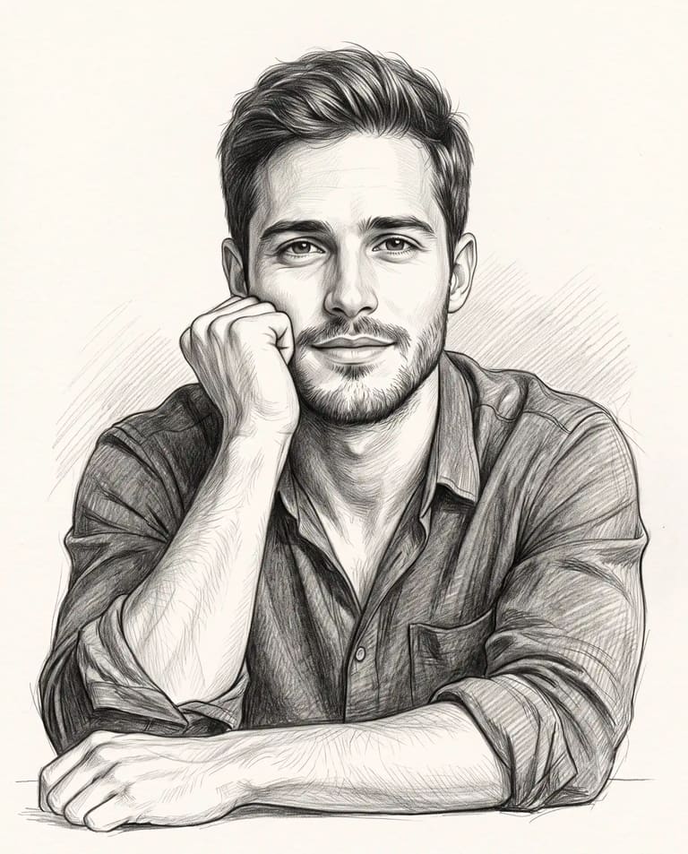 Thoughtful Man Hand Drawn Pencil Sketch AI Prompt