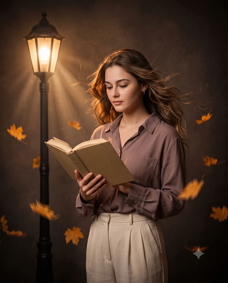 Retro Vintage Autumn Book Reading