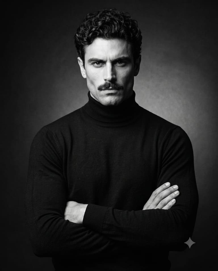 Classic B&W Portrait of Man with Crossed Arms
