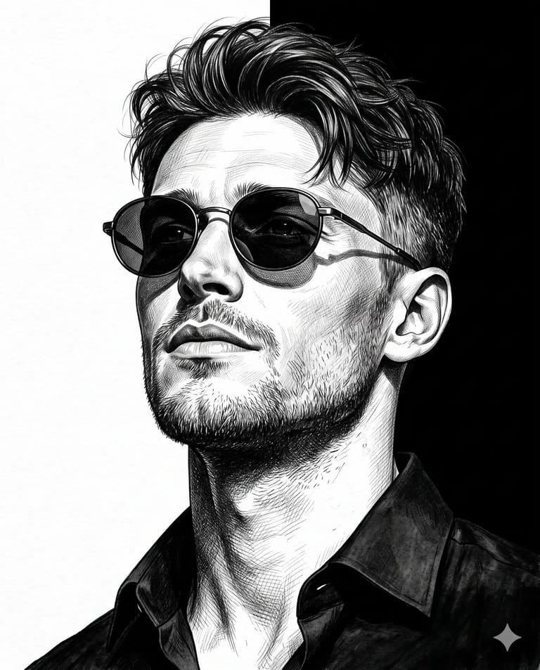 Black & White Artistic Portrait Illustration AI Prompt