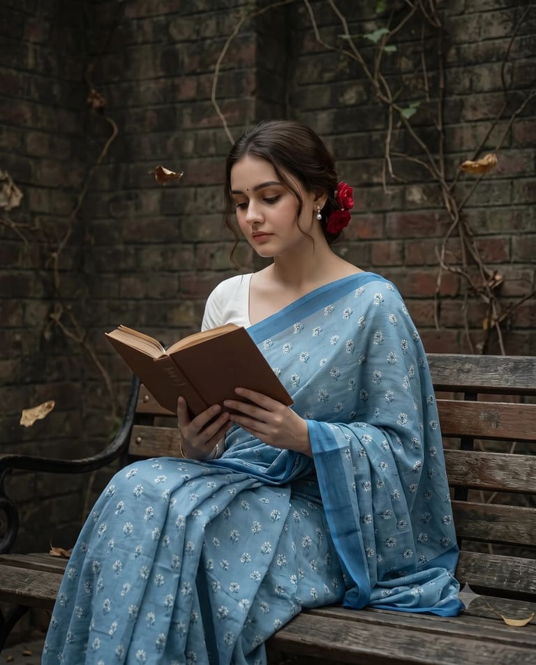 Vintage Style Woman Reading Portrait