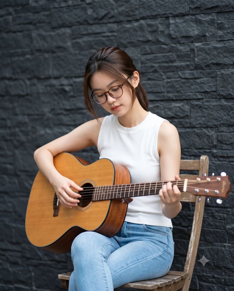 Woman Plays Acoustic Guitar